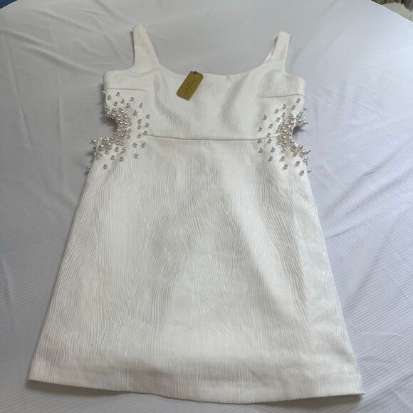 NWT Francesca’s Pearl Embellished Side Cutout Mini Sheath Dress Size Large New - Picture 2 of 10